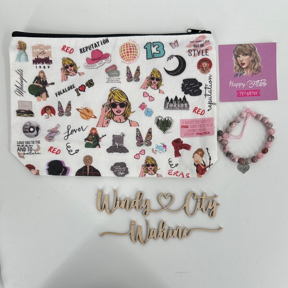 NWT Taylor Swift Makeup Pouch and Love Pendant Bracelet